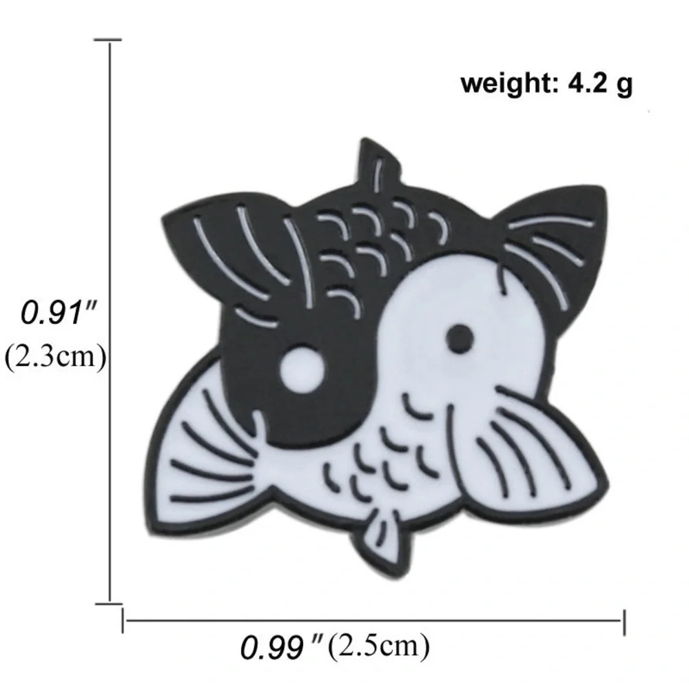Women’s Jewelry Fun Fashion Black and White Yin Yang Koi Fish Enamel Pin Brooch